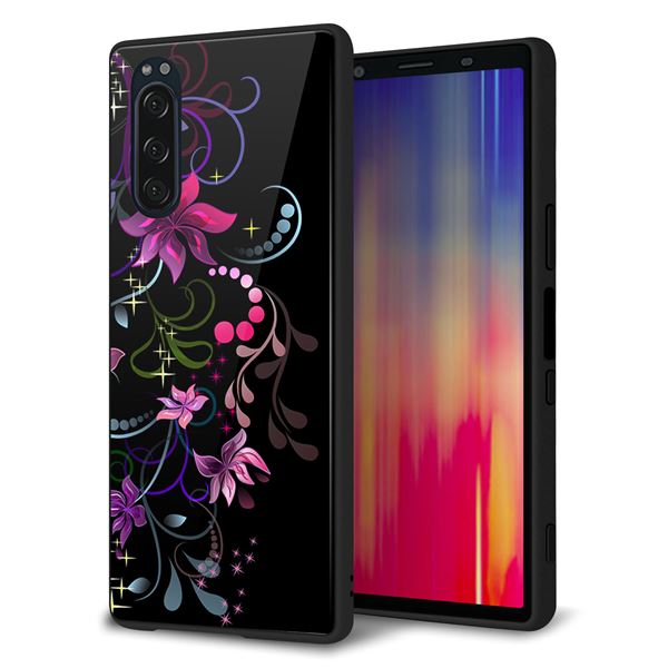 softbank エクスペリア5 901SO 強化ガラス＆TPUスマホケース ガラプリ【263 闇に浮かぶ華】