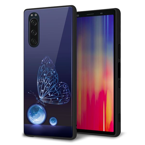 softbank エクスペリア5 901SO 強化ガラス＆TPUスマホケース ガラプリ【418 神秘の蝶】