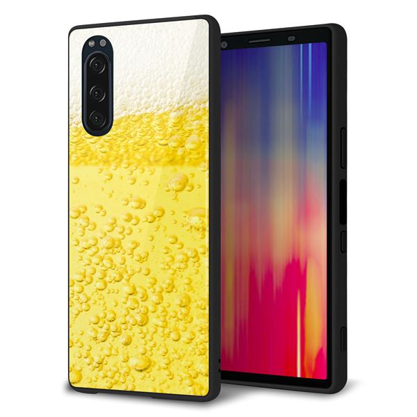 softbank エクスペリア5 901SO 強化ガラス＆TPUスマホケース ガラプリ【450 生ビール】