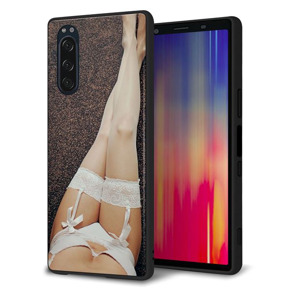 softbank エクスペリア5 901SO 強化ガラス＆TPUスマホケース ガラプリ【KM888 ストッキング】