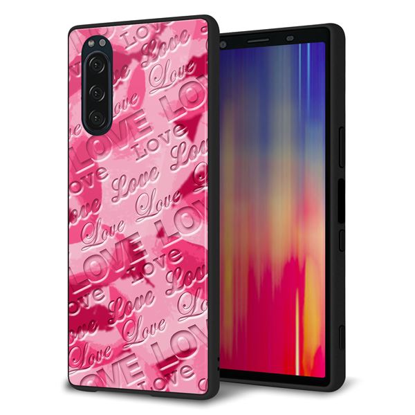 softbank エクスペリア5 901SO 強化ガラス＆TPUスマホケース ガラプリ【SC845 フラワーヴェルニLOVE濃いピンク（ローズアンディアン）】
