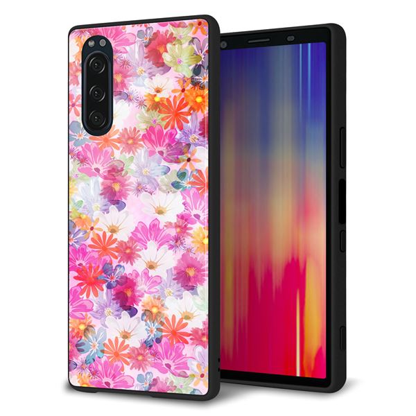 softbank エクスペリア5 901SO 強化ガラス＆TPUスマホケース ガラプリ【SC874 リバティプリント プレスドフラワー（ピンク）】