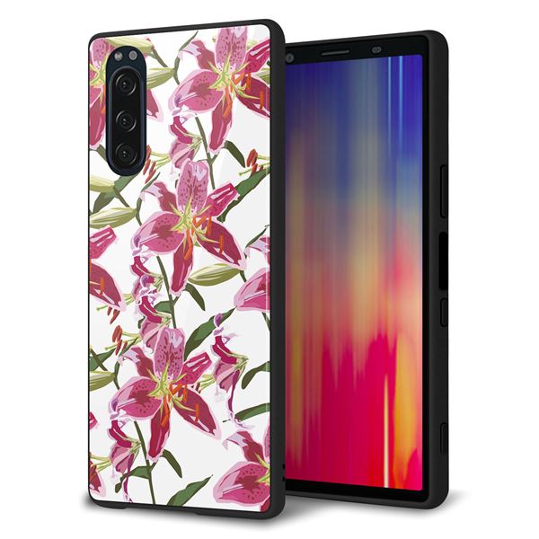 softbank エクスペリア5 901SO 強化ガラス＆TPUスマホケース ガラプリ【SC892 ボタニカル スカーレットリリー】