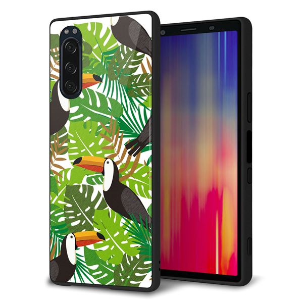 softbank エクスペリア5 901SO 強化ガラス＆TPUスマホケース ガラプリ【SC894 ボタニカル トロピカルバード】