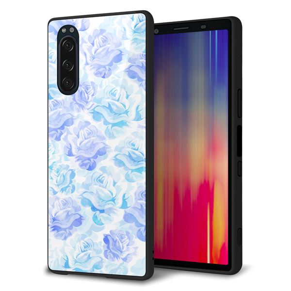 softbank エクスペリア5 901SO 強化ガラス＆TPUスマホケース ガラプリ【SC927 ローズ ブルー】