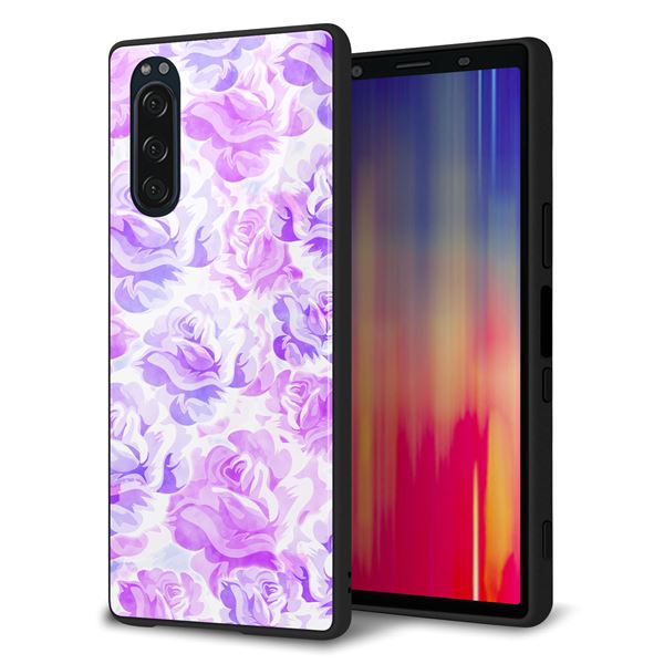 softbank エクスペリア5 901SO 強化ガラス＆TPUスマホケース ガラプリ【SC929 ローズ パープル】