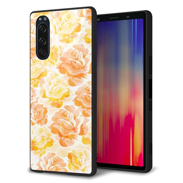 softbank エクスペリア5 901SO 強化ガラス＆TPUスマホケース ガラプリ【SC931 ローズ イエロー】
