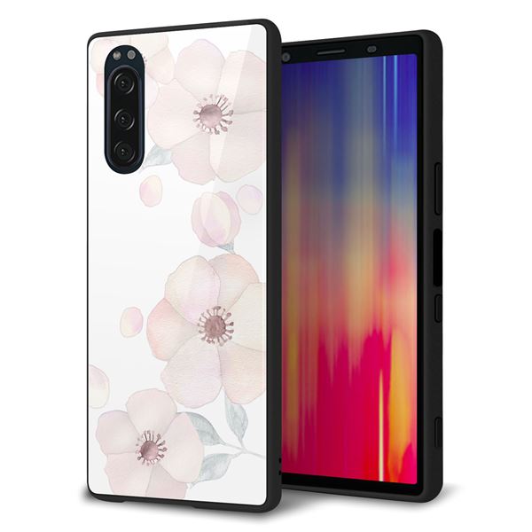 softbank エクスペリア5 901SO 強化ガラス＆TPUスマホケース ガラプリ【SC948 ドゥ・フルール（ホワイト）】