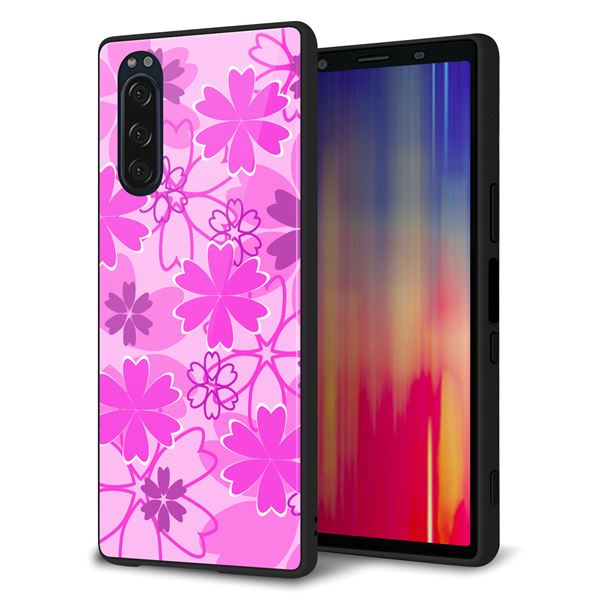 softbank エクスペリア5 901SO 強化ガラス＆TPUスマホケース ガラプリ【VA961 重なり合う花　ピンク】