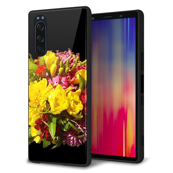 softbank エクスペリア5 901SO 強化ガラス＆TPUスマホケース ガラプリ【YI883 フラワー４】