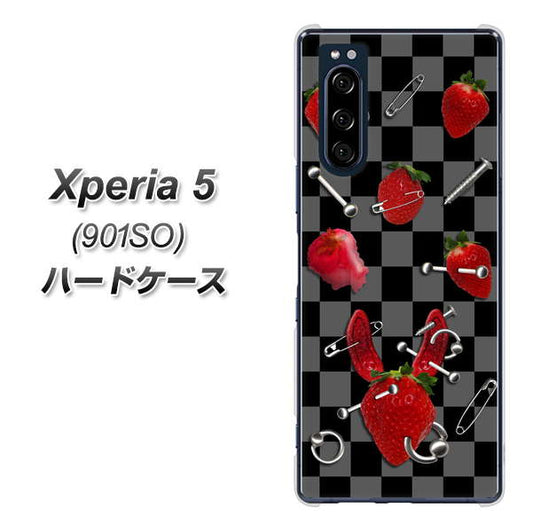 softbank エクスペリア5 901SO 高画質仕上げ 背面印刷 ハードケース【AG833 苺パンク（黒）】