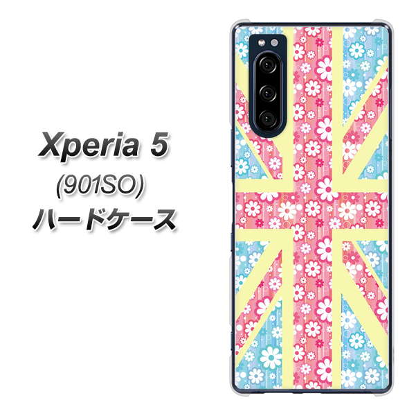 softbank エクスペリア5 901SO 高画質仕上げ 背面印刷 ハードケース【EK895 ユニオンジャックパステルフラワー】