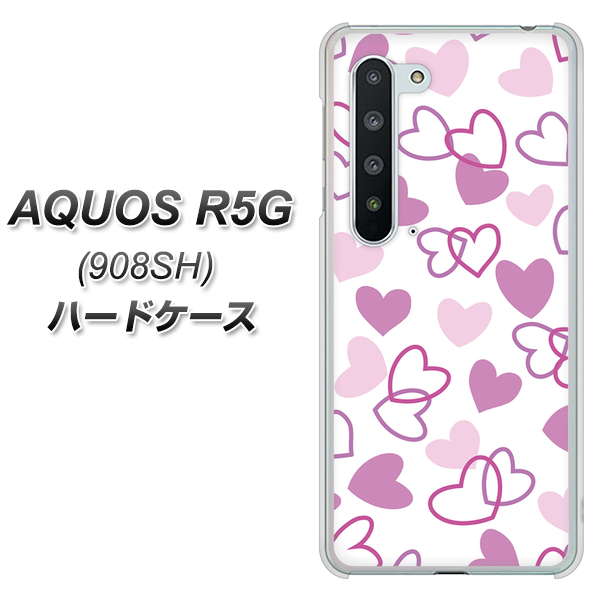 Softbank アクオス R5G 908SH 高画質仕上げ 背面印刷 ハードケース【VA928 ハートがいっぱい パープル】