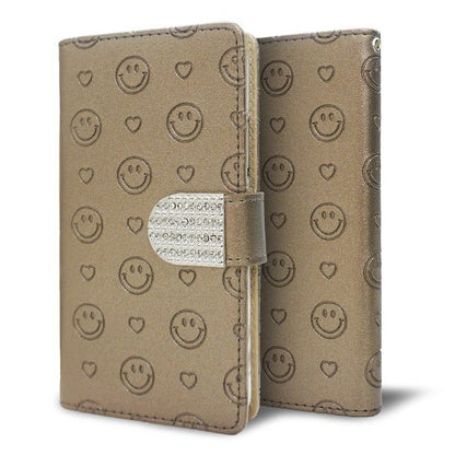 arrows U 801FJ SoftBank スマホケース 手帳型 ニコちゃん ハート デコ ラインストーン バックル 耐衝撃