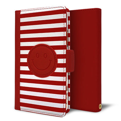 AQUOS Xx3 506SH SoftBank スマホケース 手帳型 ボーダー ニコちゃん スタンド付き