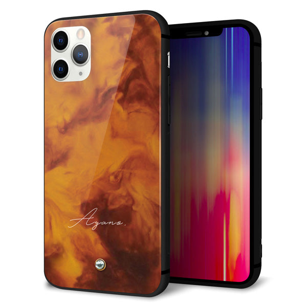 名入れ iPhone11 Pro (5.8インチ) スマホケース 強化ガラス 背面ガラス べっ甲風 スワロフスキー