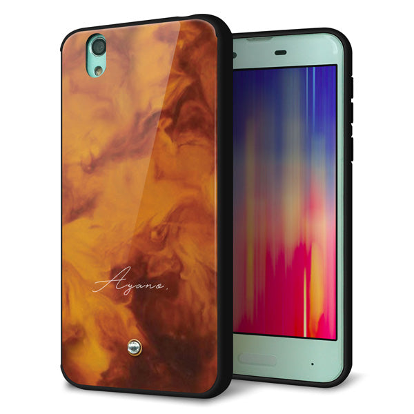 名入れ docomo アクオス センス SH-01K スマホケース 強化ガラス 背面ガラス べっ甲風 スワロフスキー