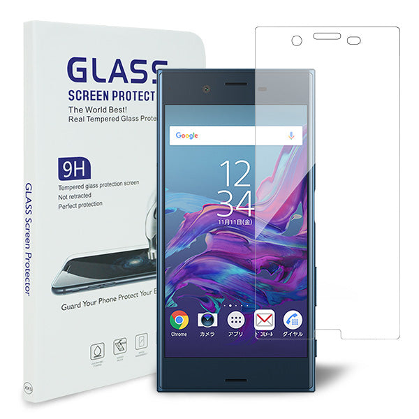 Xperia XZs SOV35 au 強化ガラス液晶保護フィルム 0.5mm 表面硬度9H 衝撃吸収 指紋防止 防水