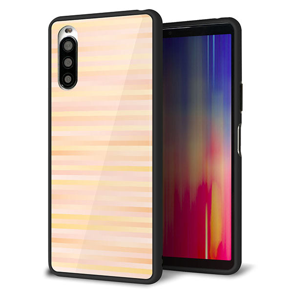 Y!mobile エクスペリア10 II A001SO 強化ガラス＆TPUスマホケース ガラプリ【IB909 グラデーションボーダー_オレンジ】