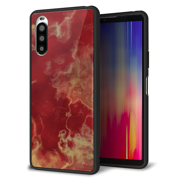 Y!mobile エクスペリア10 II A001SO 強化ガラス＆TPUスマホケース ガラプリ【KM870 大理石RD】