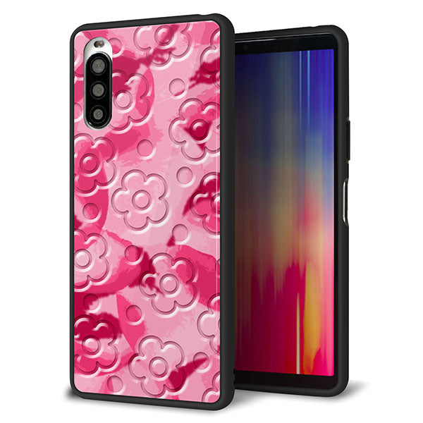 Y!mobile エクスペリア10 II A001SO 強化ガラス＆TPUスマホケース ガラプリ【SC847 フラワーヴェルニ花濃いピンク（ローズアンディアン）】