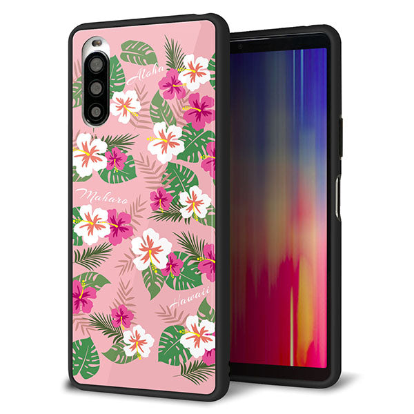 Y!mobile エクスペリア10 II A001SO 強化ガラス＆TPUスマホケース ガラプリ【SC882 ハワイアンアロハレトロ（ピンク）】