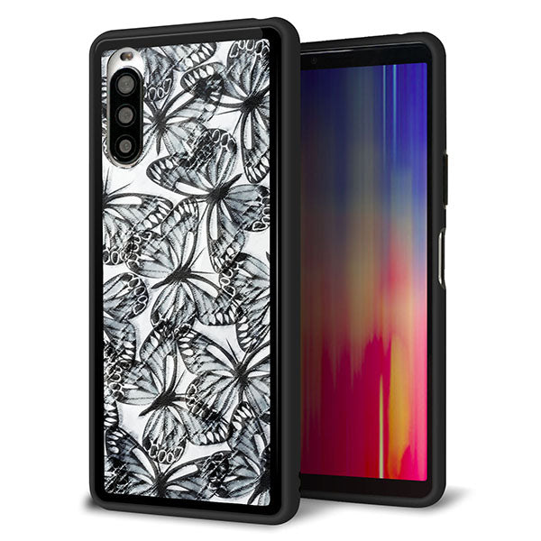 Y!mobile エクスペリア10 II A001SO 強化ガラス＆TPUスマホケース ガラプリ【SC905 ガーデンバタフライ ブラック】