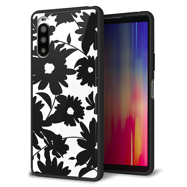 Y!mobile エクスペリア10 II A001SO 強化ガラス＆TPUスマホケース ガラプリ【SC916 花柄モノトーン 05】
