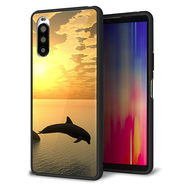 Y!mobile エクスペリア10 II A001SO 強化ガラス＆TPUスマホケース ガラプリ【VA845 夕暮れのドルフィン】