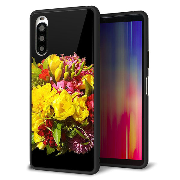 Y!mobile エクスペリア10 II A001SO 強化ガラス＆TPUスマホケース ガラプリ【YI883 フラワー４】