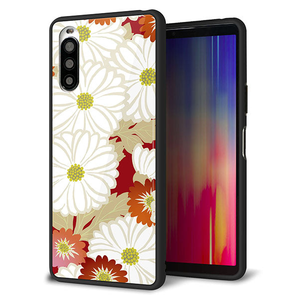 Y!mobile エクスペリア10 II A001SO 強化ガラス＆TPUスマホケース ガラプリ【YJ322 和柄 菊】