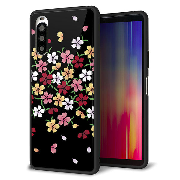 Y!mobile エクスペリア10 II A001SO 強化ガラス＆TPUスマホケース ガラプリ【YJ323 和柄 なでしこ】