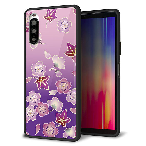 Y!mobile エクスペリア10 II A001SO 強化ガラス＆TPUスマホケース ガラプリ【YJ324 和柄 桜 もみじ】