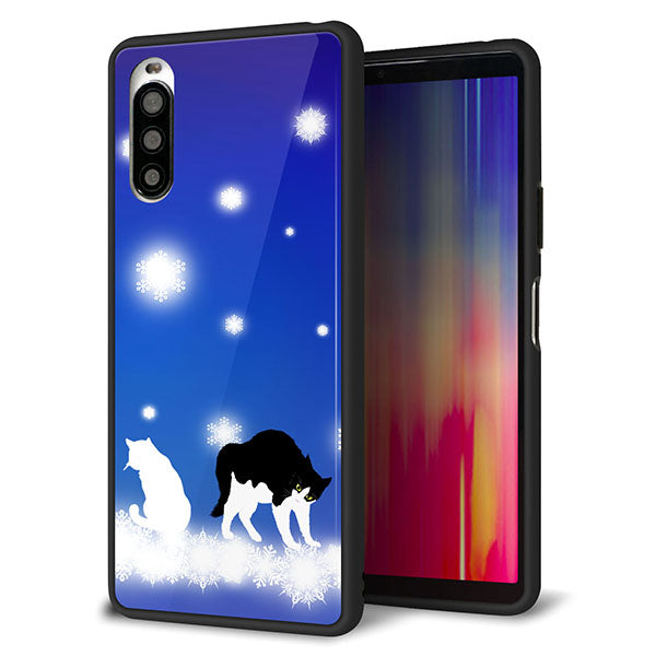 Y!mobile エクスペリア10 II A001SO 強化ガラス＆TPUスマホケース ガラプリ【YJ335 雪の結晶　はちわれ】