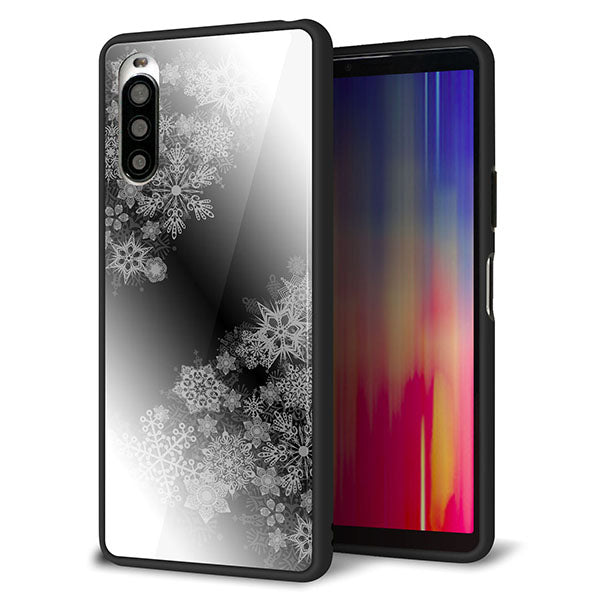 Y!mobile エクスペリア10 II A001SO 強化ガラス＆TPUスマホケース ガラプリ【YJ340 モノトーン 雪の結晶 】
