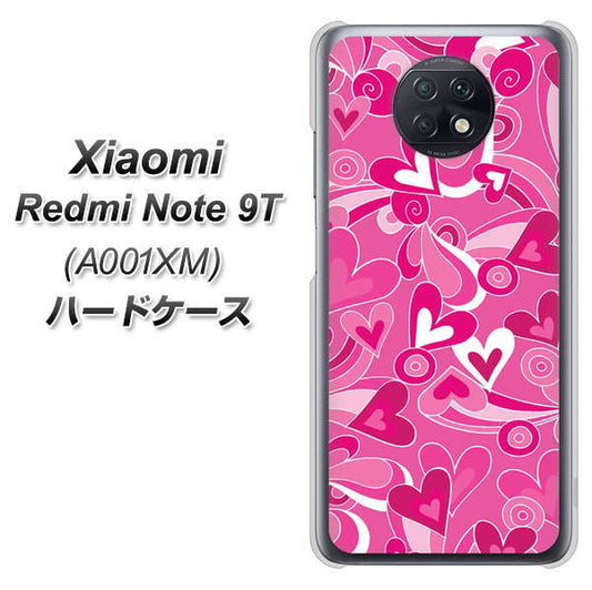 SoftBank Xiaomi（シャオミ）Redmi Note 9T A001XM 高画質仕上げ 背面印刷 ハードケース【383 ピンクのハート】