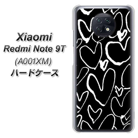 SoftBank Xiaomi（シャオミ）Redmi Note 9T A001XM 高画質仕上げ 背面印刷 ハードケース【1124 ハート BK＆WH】