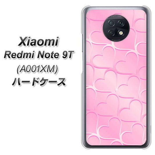 SoftBank Xiaomi（シャオミ）Redmi Note 9T A001XM 高画質仕上げ 背面印刷 ハードケース【1342 かくれハート（ピンク）】