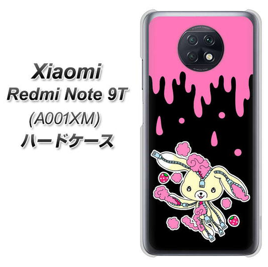 SoftBank Xiaomi（シャオミ）Redmi Note 9T A001XM 高画質仕上げ 背面印刷 ハードケース【AG814 ジッパーうさぎのジッピョン（黒×ピンク）】