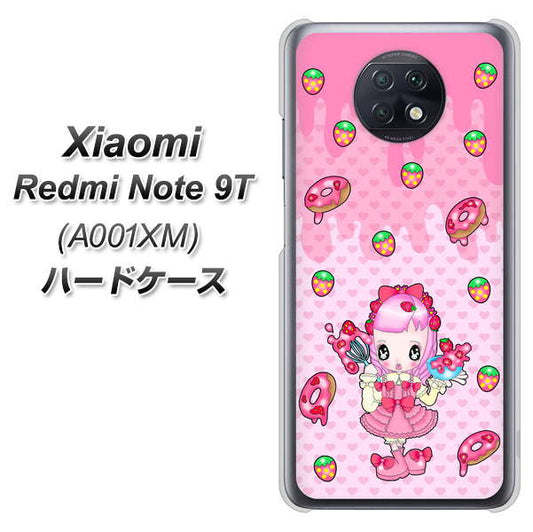 SoftBank Xiaomi（シャオミ）Redmi Note 9T A001XM 高画質仕上げ 背面印刷 ハードケース【AG816 ストロベリードーナツ（水玉ピンク）】