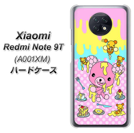 SoftBank Xiaomi（シャオミ）Redmi Note 9T A001XM 高画質仕上げ 背面印刷 ハードケース【AG822 ハニベア（水玉ピンク）】