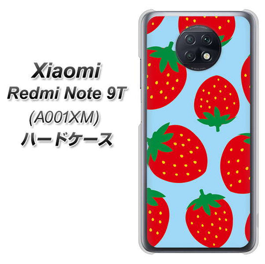 SoftBank Xiaomi（シャオミ）Redmi Note 9T A001XM 高画質仕上げ 背面印刷 ハードケース【SC821 大きいイチゴ模様レッドとブルー】