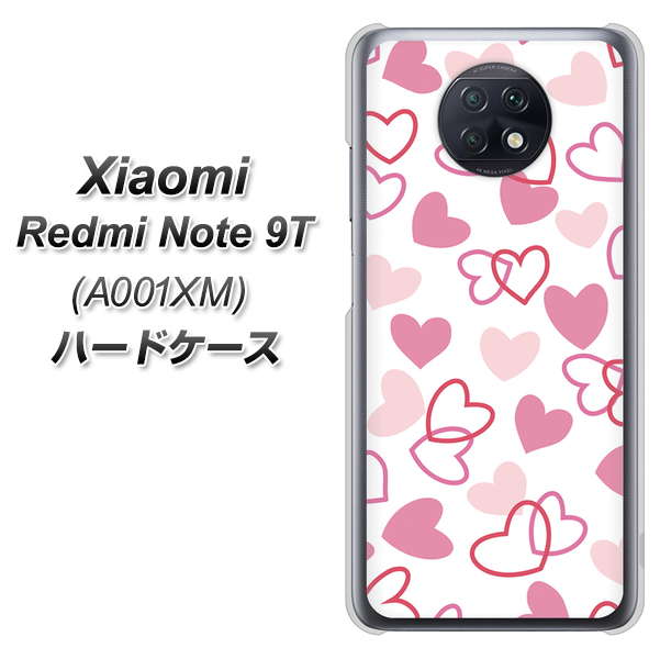 SoftBank Xiaomi（シャオミ）Redmi Note 9T A001XM 高画質仕上げ 背面印刷 ハードケース【VA929 ハートがいっぱい ピンク】