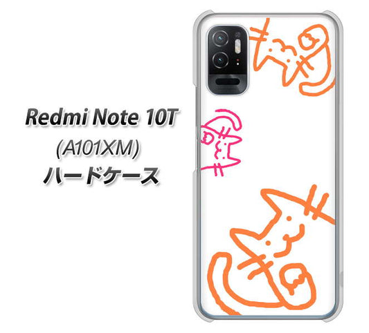 Redmi Note 10T A101XM SoftBank 高画質仕上げ 背面印刷 ハードケース【1098 手まねきする3匹のネコ】