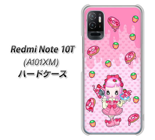 Redmi Note 10T A101XM SoftBank 高画質仕上げ 背面印刷 ハードケース【AG816 ストロベリードーナツ（水玉ピンク）】