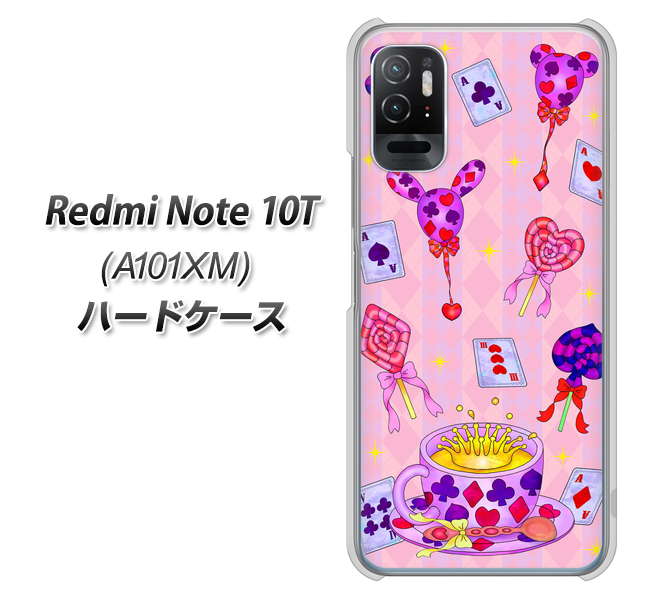 Redmi Note 10T A101XM SoftBank 高画質仕上げ 背面印刷 ハードケース【AG817 トランプティー（ピンク）】