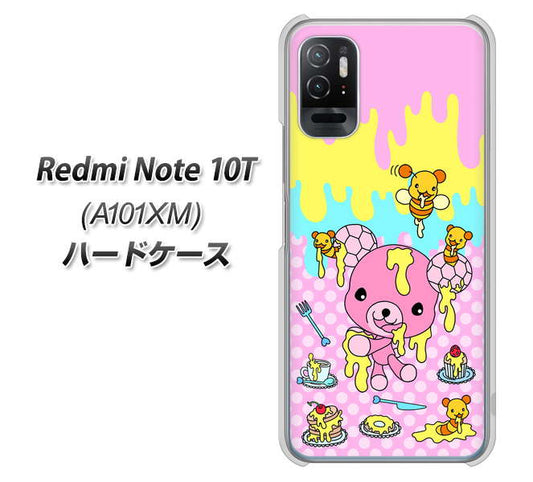 Redmi Note 10T A101XM SoftBank 高画質仕上げ 背面印刷 ハードケース【AG822 ハニベア（水玉ピンク）】