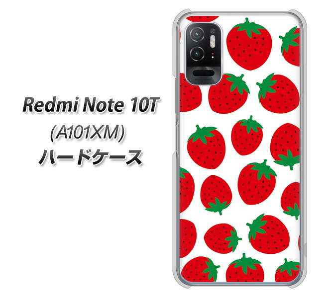 Redmi Note 10T A101XM SoftBank 高画質仕上げ 背面印刷 ハードケース【SC811 小さいイチゴ模様 レッド】