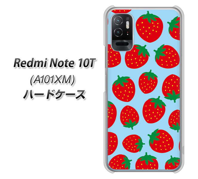 Redmi Note 10T A101XM SoftBank 高画質仕上げ 背面印刷 ハードケース【SC814 小さいイチゴ模様 レッドとブルー】
