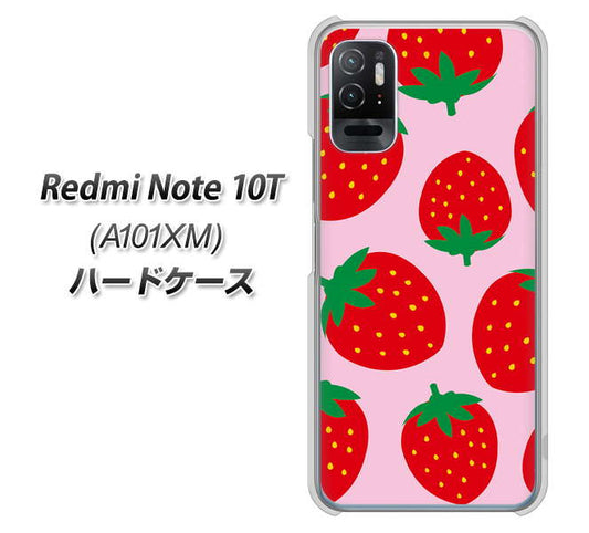 Redmi Note 10T A101XM SoftBank 高画質仕上げ 背面印刷 ハードケース【SC820 大きいイチゴ模様レッドとピンク】